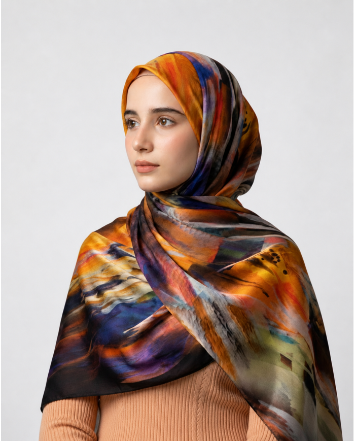 Aalam Châle | Printed Shawls Satin Silk | CH 'O' SATINE DE SOIE IMP 0.65 X 1.70 ACF | 249,00 MAD | Casablanca, Morocco